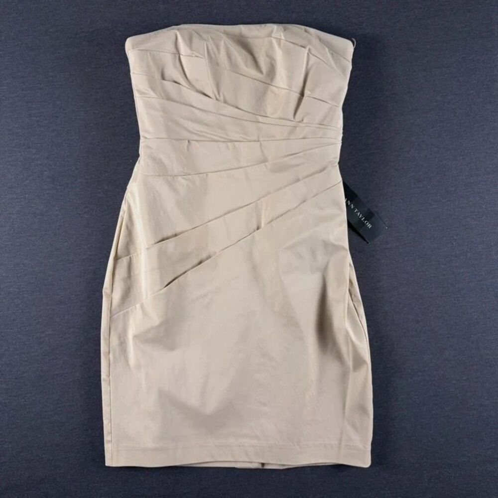 NWT Ann Taylor Petite Strapless Ruched Sheath Dress Beige 0P